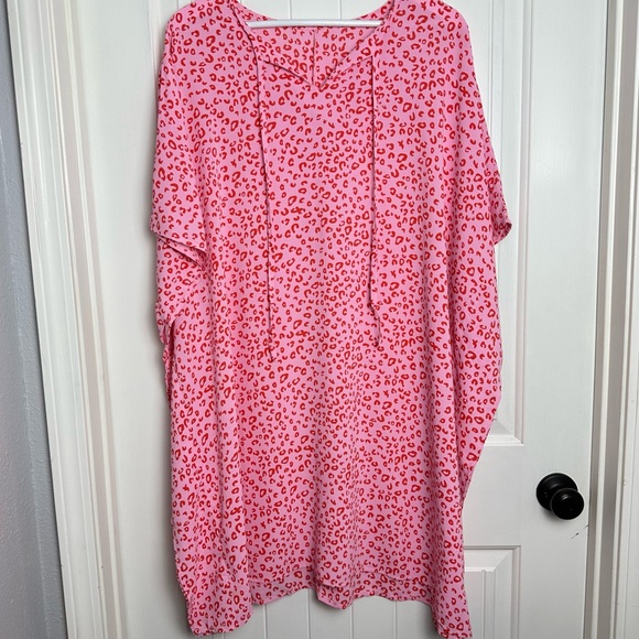 Fun girl summer pink leopard printed beach / bathing suit cover up size Large - Picture 4 of 5